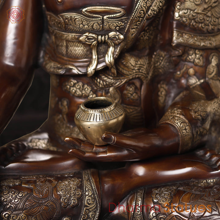 Brass Buddha Statue, Seated on a Lotus, copper finish 34"