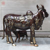 Brass Kamadhenu Cow with Calf, Crafted with Universe on the Body, Rich Copper & Golden Finish, 50"