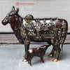 Brass Kamadhenu Cow with Calf, Crafted with Universe on the body, Rich Copper & Golden Finish, 34"