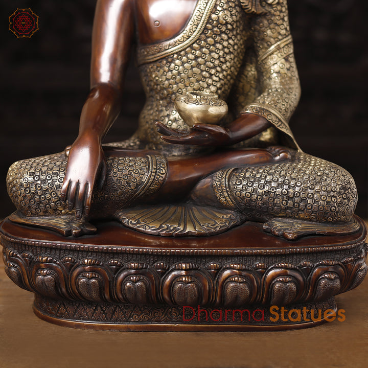 Brass Buddha Idol, seated on a Lotus, Fine Copper Finish 22"