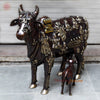 Brass Kamadhenu Cow with Calf, Crafted with Universe on the body, Rich Copper & Golden Finish, 34"