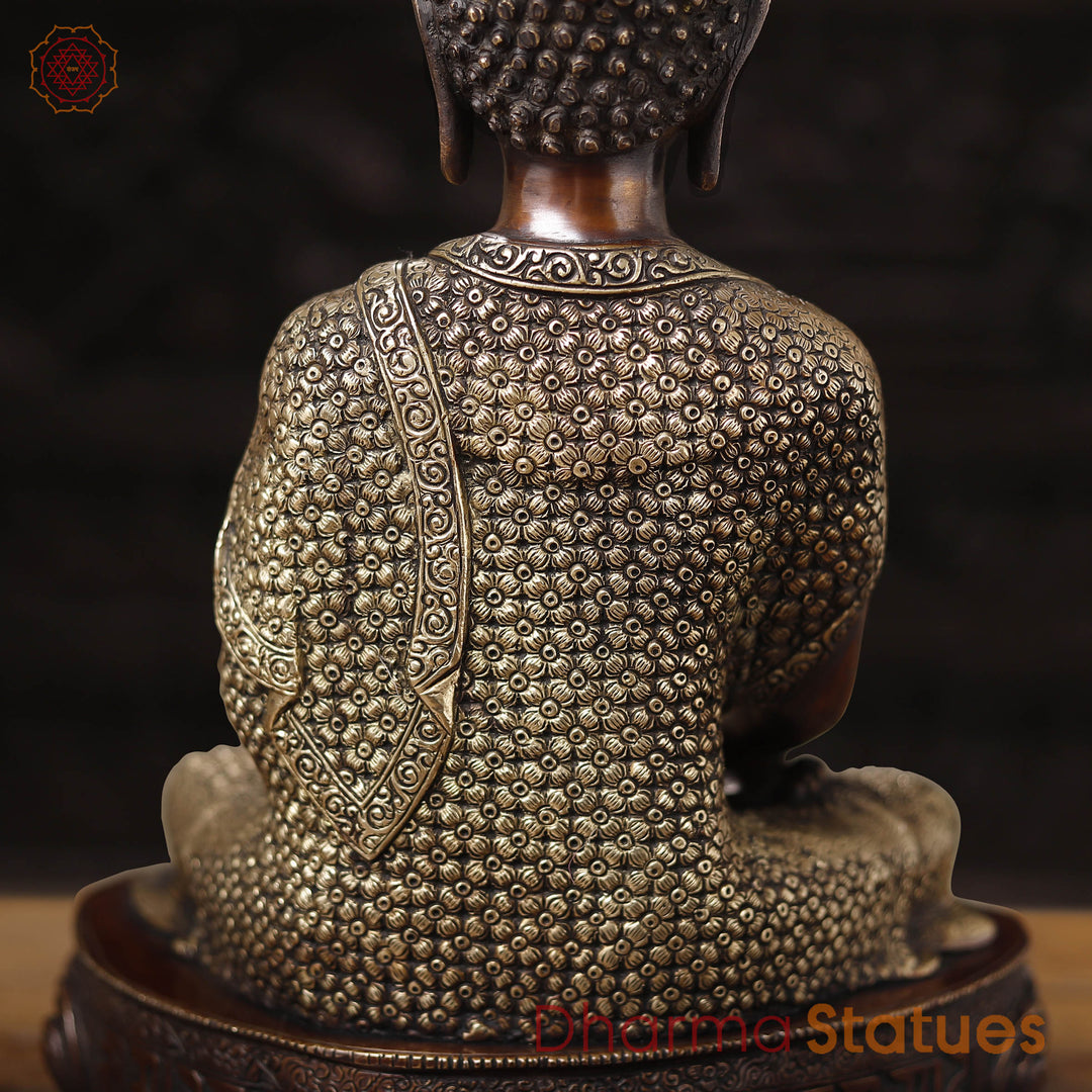 Brass Buddha Statue, carved, Fine Copper & gold Finish 17"