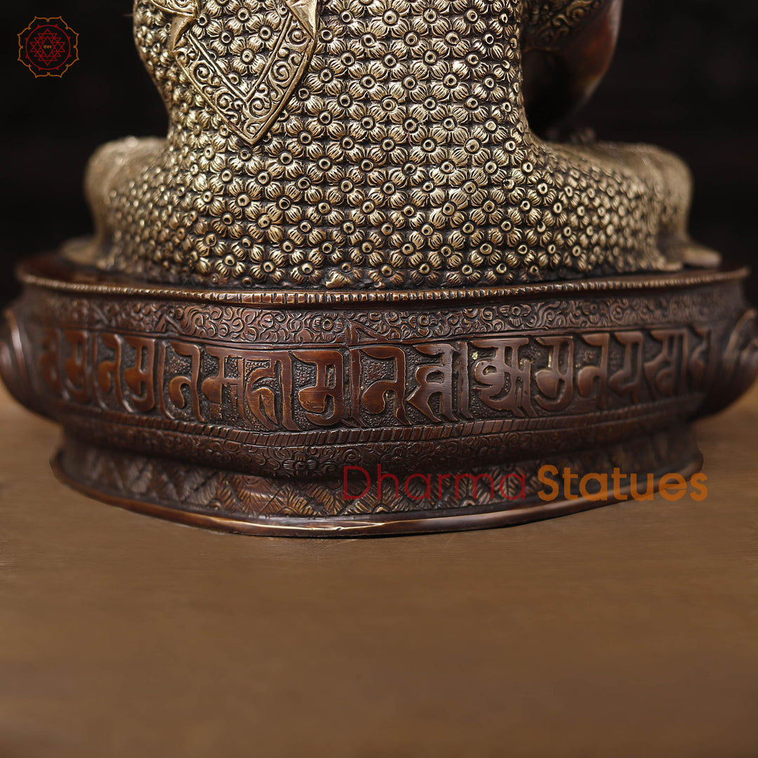 Brass Buddha Statue, carved, Fine Copper & gold Finish 17"