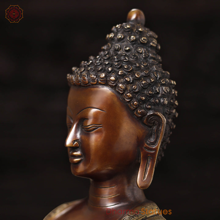 Brass Buddha Statue, carved, Fine Copper & gold Finish 17"