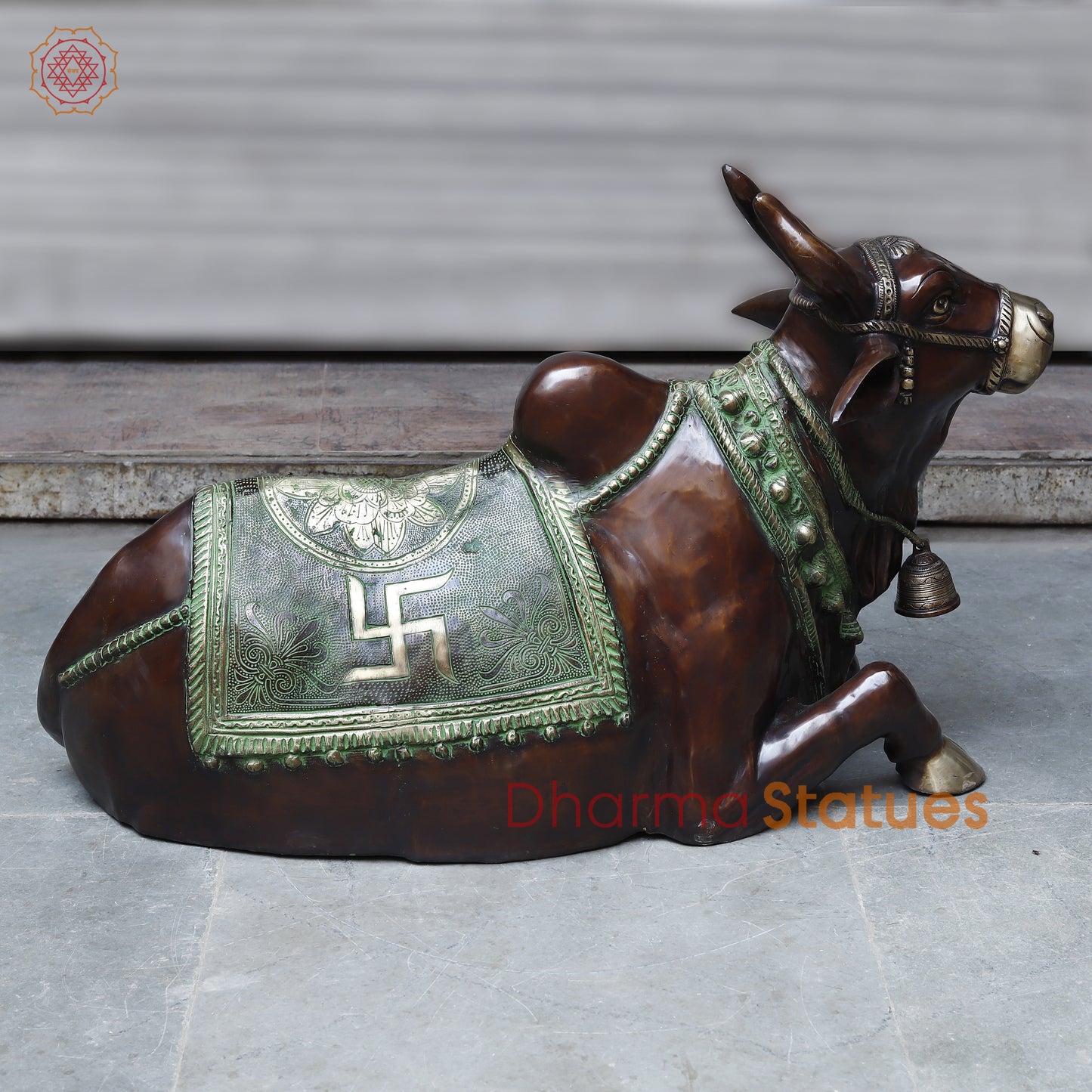 Brass Nandi, Copper, Green & Golden Finish, 24"