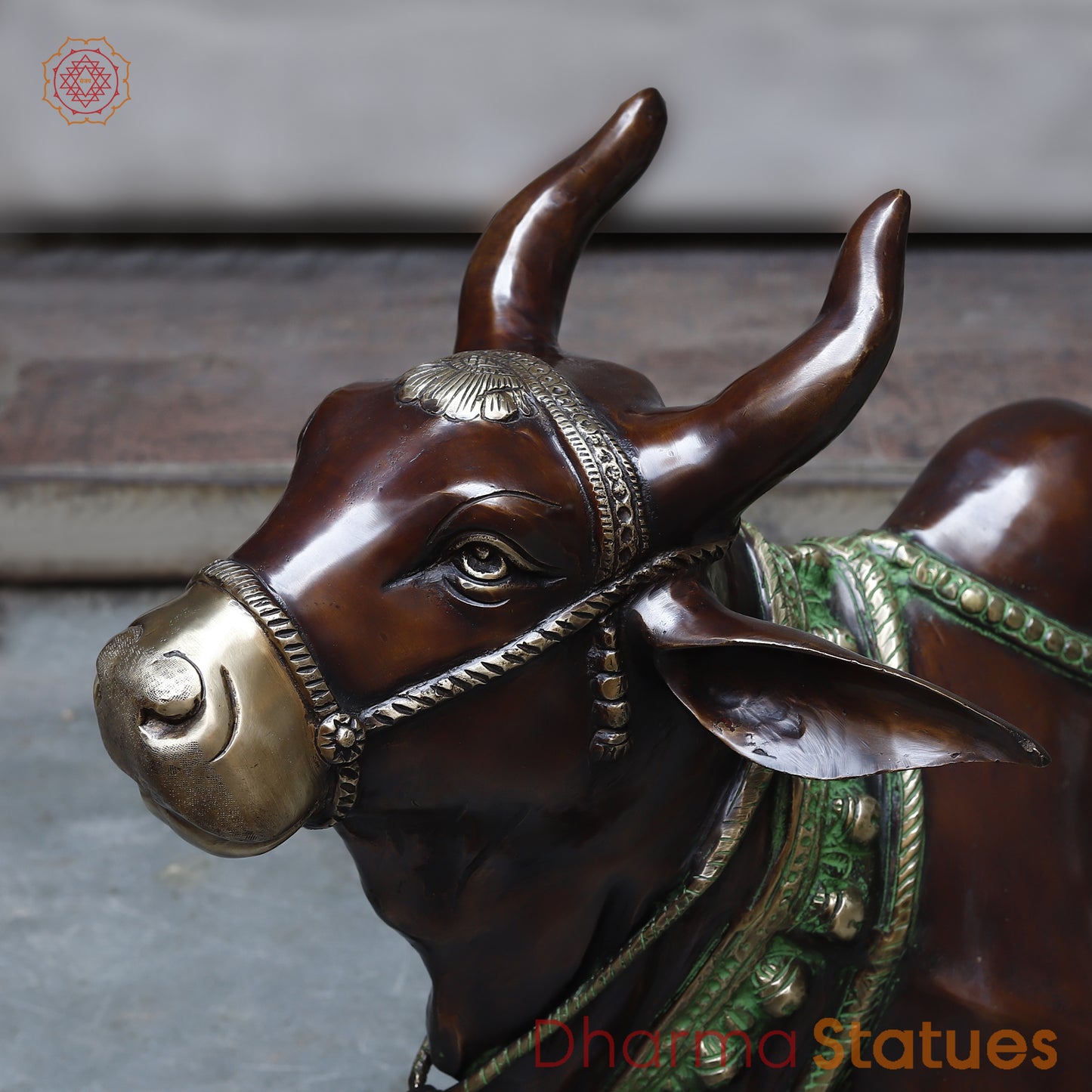 Brass Nandi, Copper, Green & Golden Finish, 24"