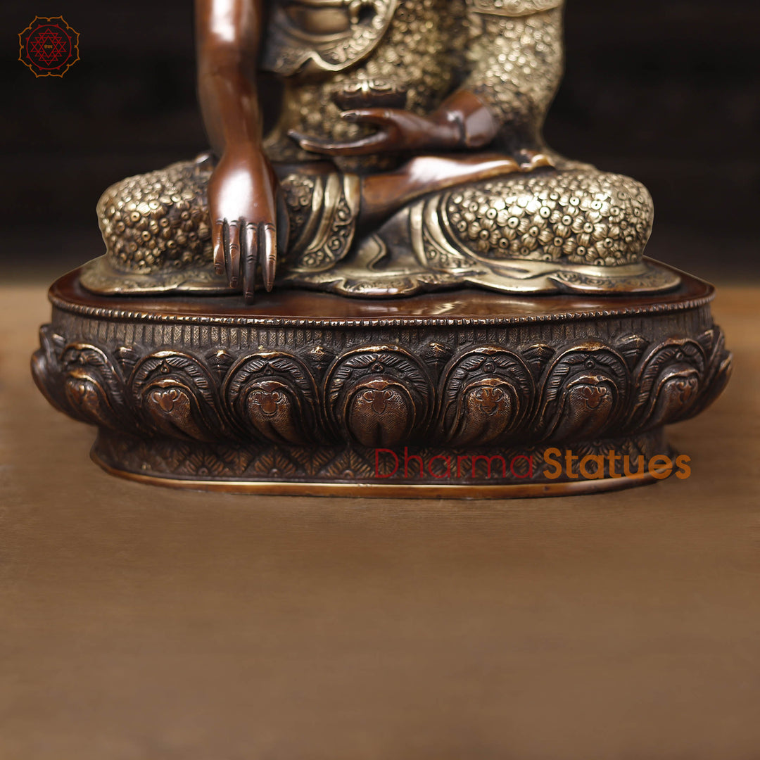 Brass Buddha Statue, carved, Fine Copper & gold Finish 17"