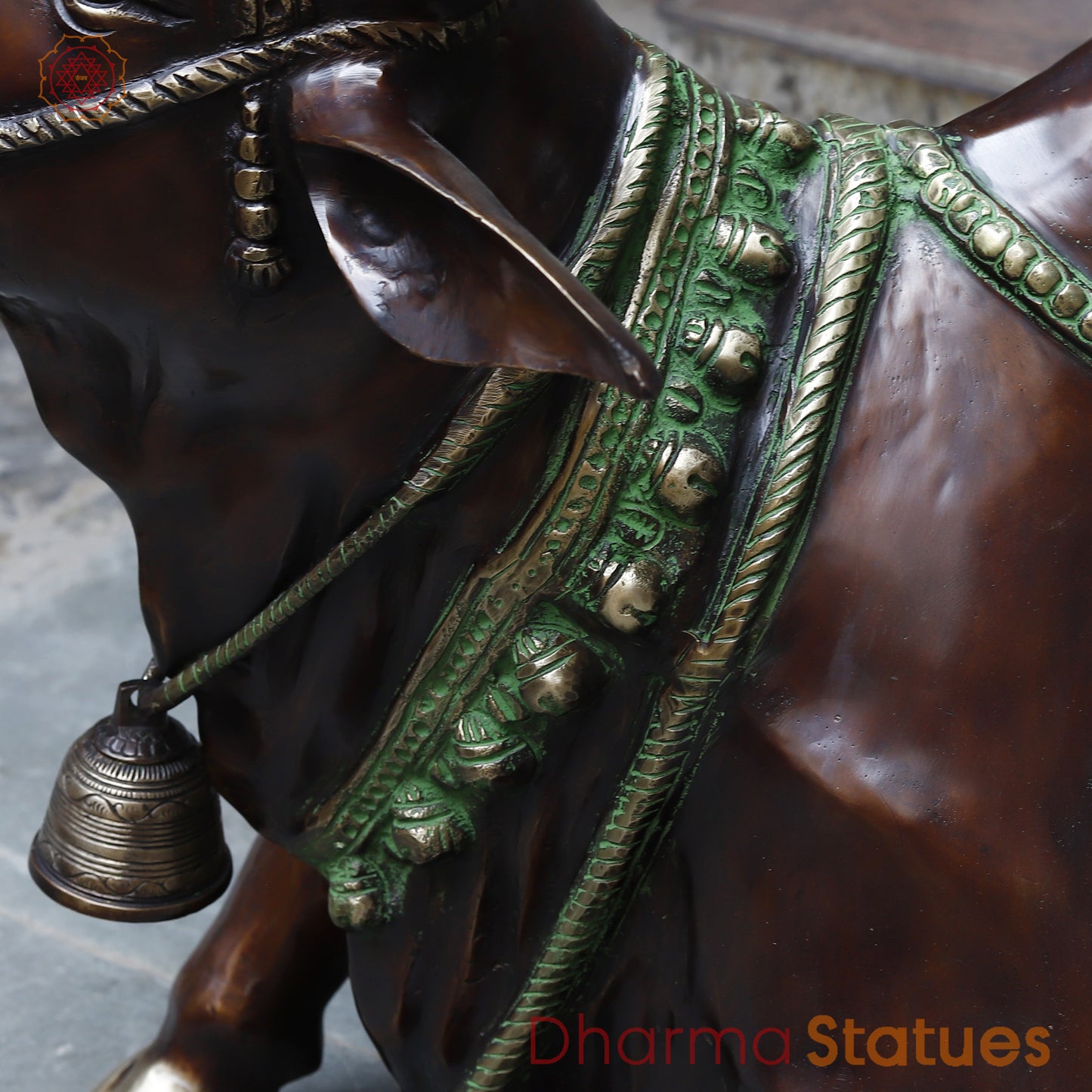 Brass Nandi, Copper, Green & Golden Finish, 24"