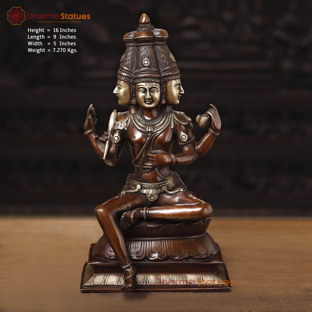 Brass Brahma seated, 4 Head And 4 Arms, Copper & Gold Finish, 16"