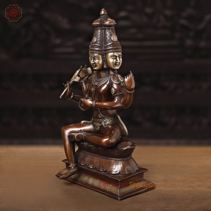 Brass Brahma seated, 4 Head And 4 Arms, Copper & Gold Finish, 16"