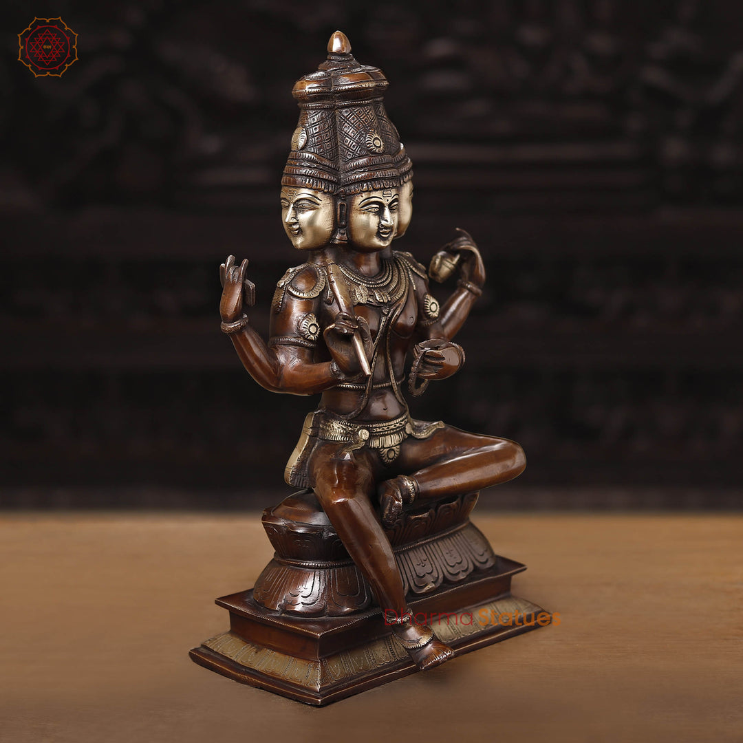 Brass Brahma seated, 4 Head And 4 Arms, Copper & Gold Finish, 16"