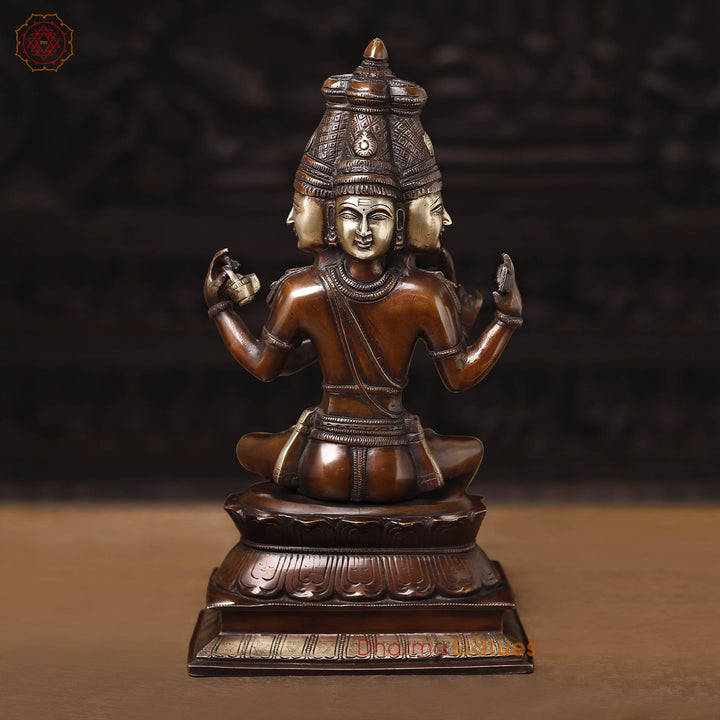 Brass Brahma seated, 4 Head And 4 Arms, Copper & Gold Finish, 16"