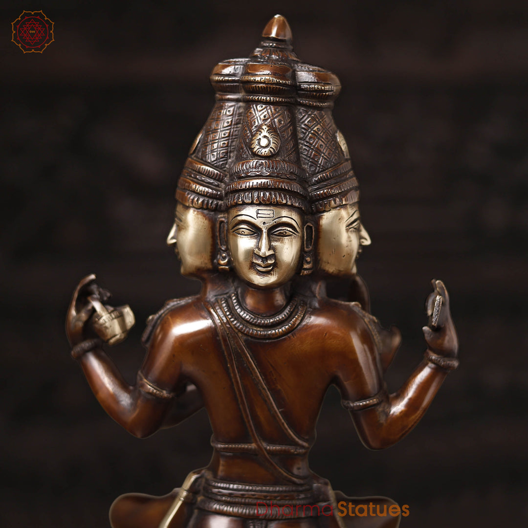 Brass Brahma seated, 4 Head And 4 Arms, Copper & Gold Finish, 16"