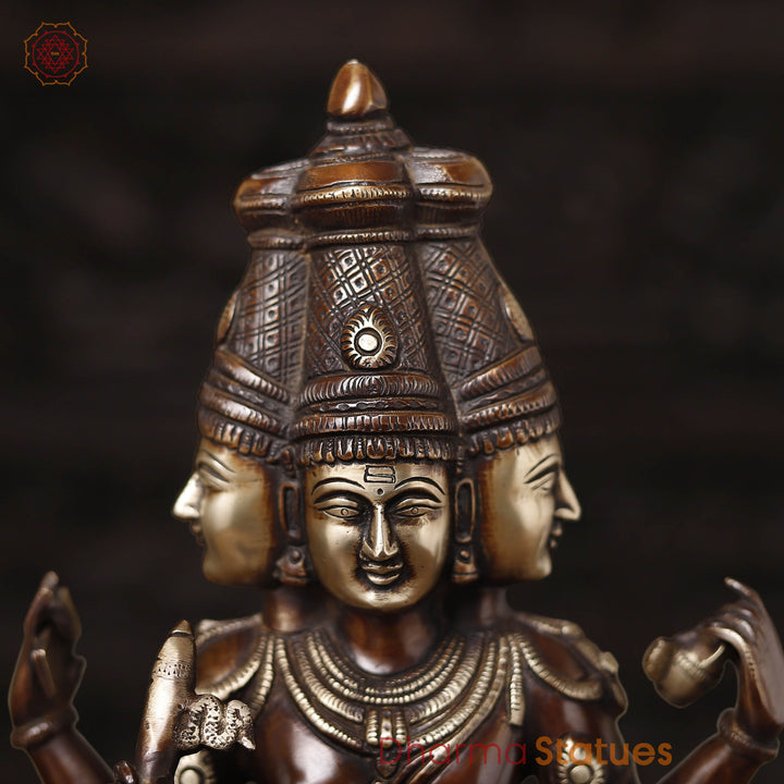 Brass Brahma seated, 4 Head And 4 Arms, Copper & Gold Finish, 16"