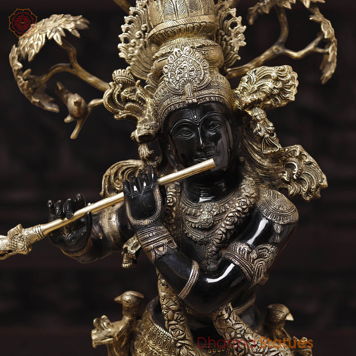 Brass Tree Krishna, Statue Depicts Krishna Standing Under a Beautiful Tree. 56.5"