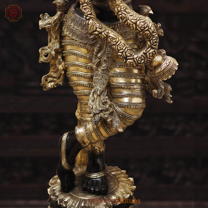 Brass Tree Krishna, Statue Depicts Krishna Standing Under a Beautiful Tree. 56.5"