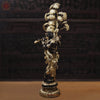 Brass Krishna Statue Standing Under Tree, Golden & Black Patina Finish, 56.5"