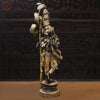 Brass Krishna Statue Standing Under Tree, Golden & Black Patina Finish, 56.5"