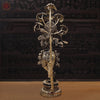 Brass Krishna Statue Standing Under Tree, Golden & Black Patina Finish, 56.5"