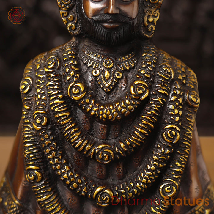 Brass Khatu Shyam Baba, This Brass Sculpture Reveals Lord Khatu Shyam Ji. 11"
