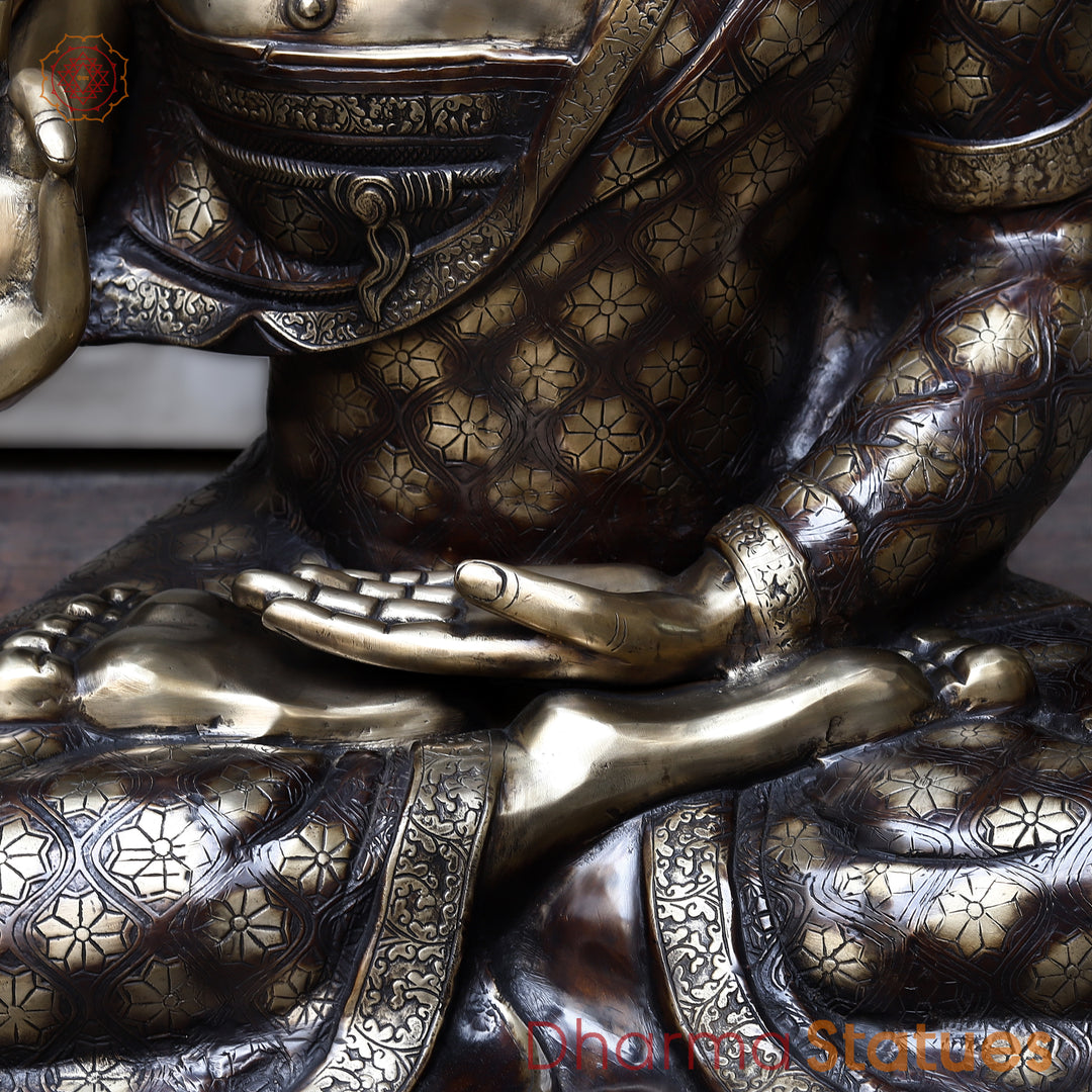 Brass Buddha seated With carving, Copper & Smooth Finish, 44"