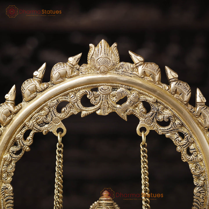 Brass Ganesh Jhula With Rat Frame, Smooth Golden Finish, 15.5"