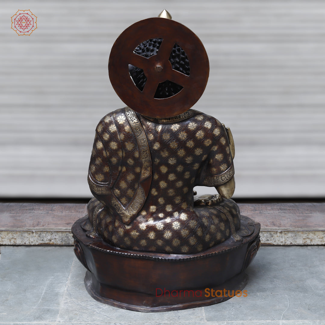 Brass Buddha seated With carving, Copper & Smooth Finish, 44"