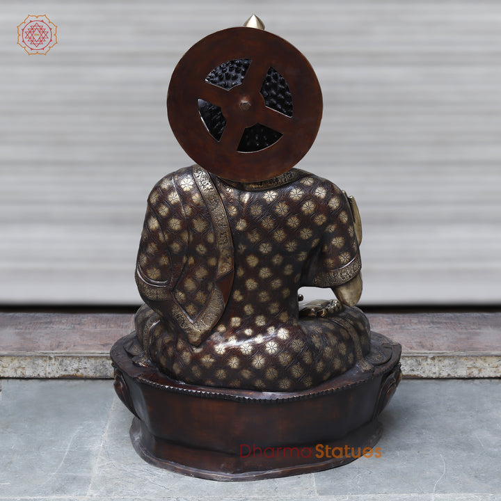 Brass Buddha seated With carving, Copper & Smooth Finish, 44"