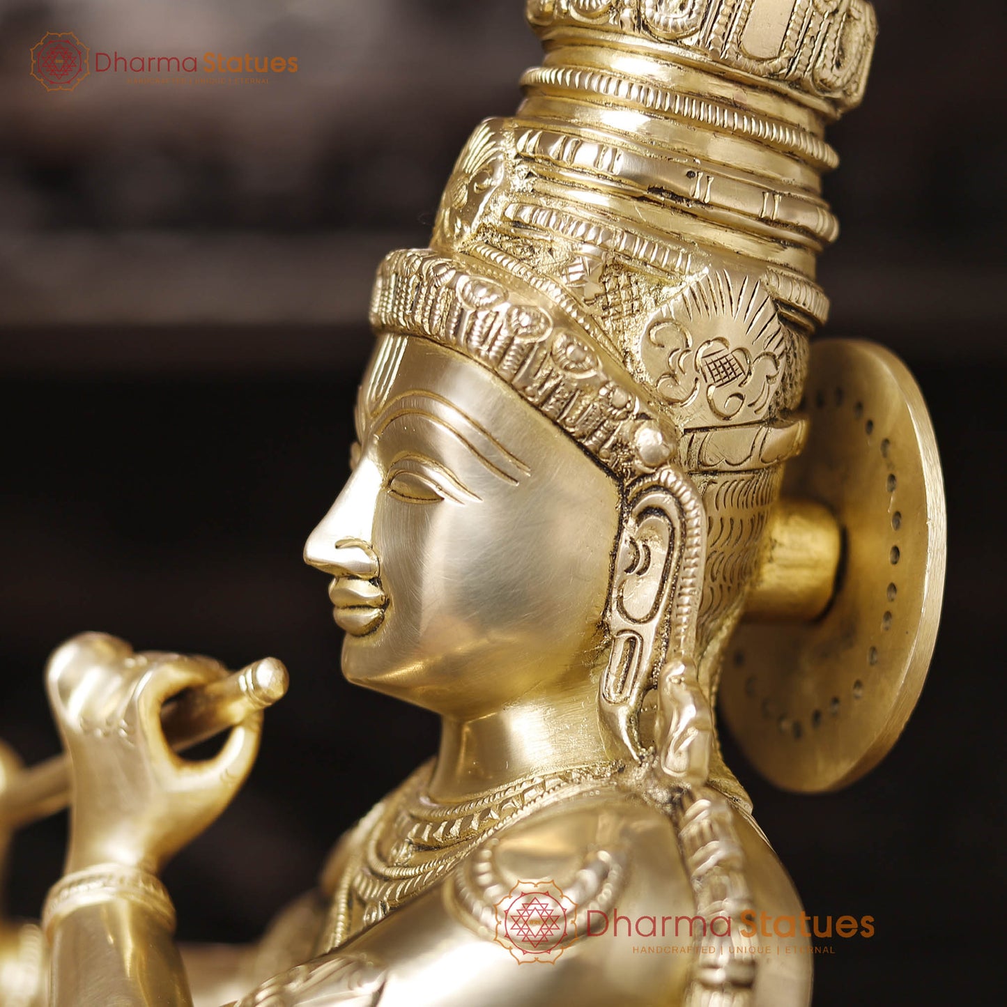 Brass Lord Krishna Statue with Cow, Golden Finish, 26"