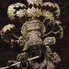 Brass Krishna Statue Standing Under Tree, Golden & Black Patina Finish, 56.5"