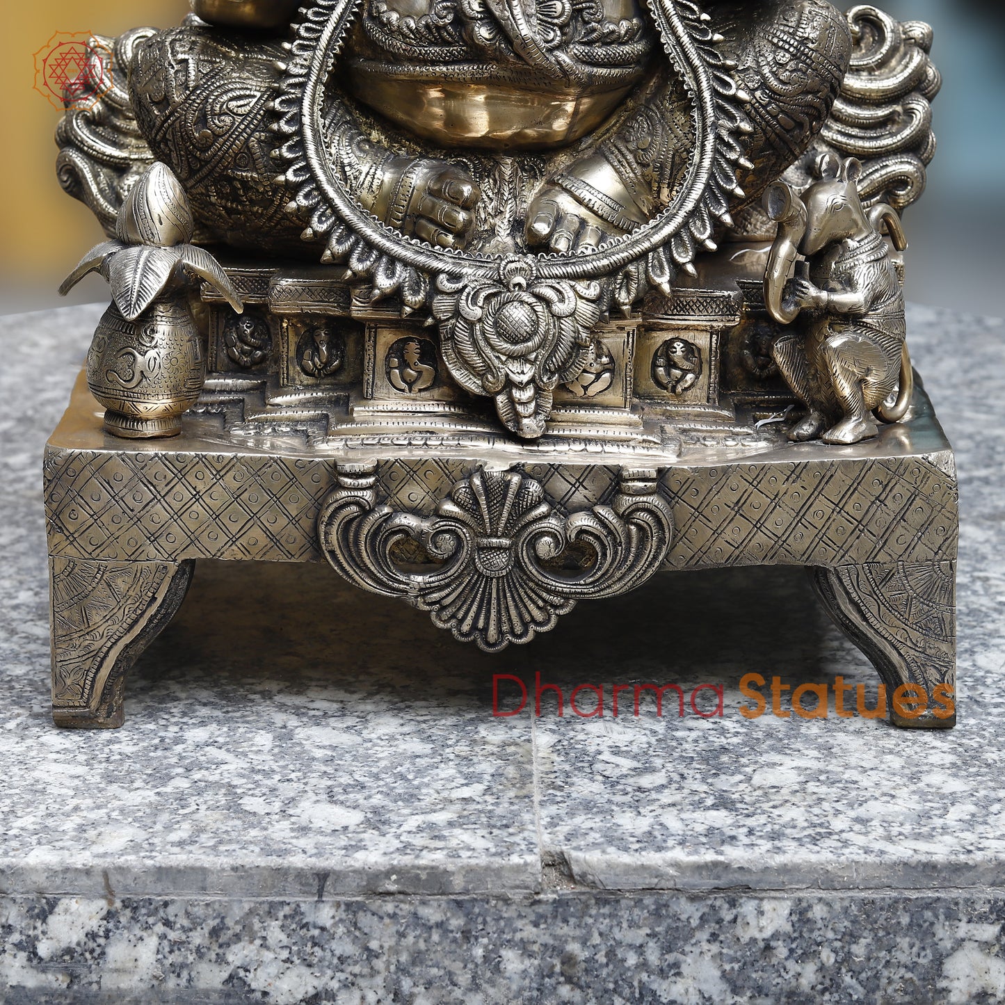 Brass Ganesh seated in Blessing Posture, Fine Golden Finish 35"