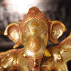 Brass Ganesh Dancing Joyfully With Devotees, Copper Gold Finish with Brown Hues, 40"