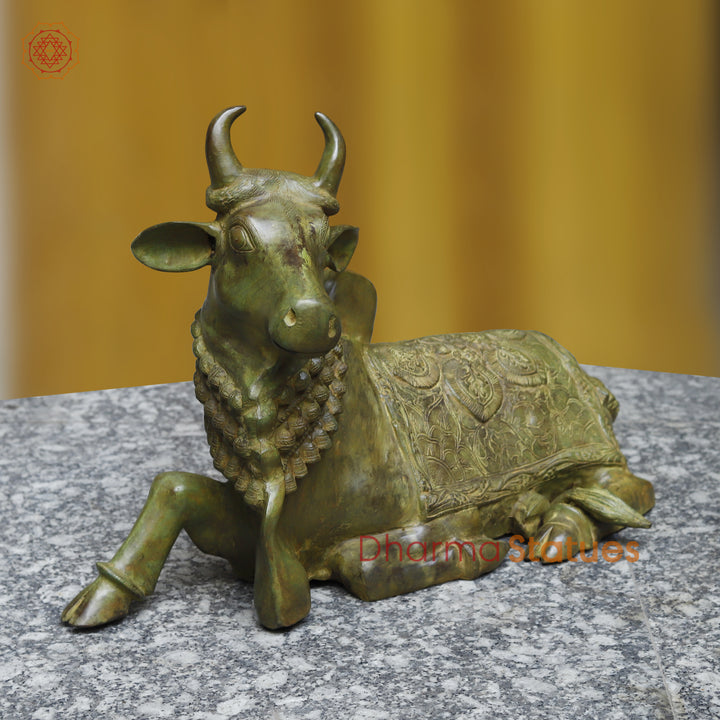 Brass Nandi Seated, Antique Green Finish, 18"