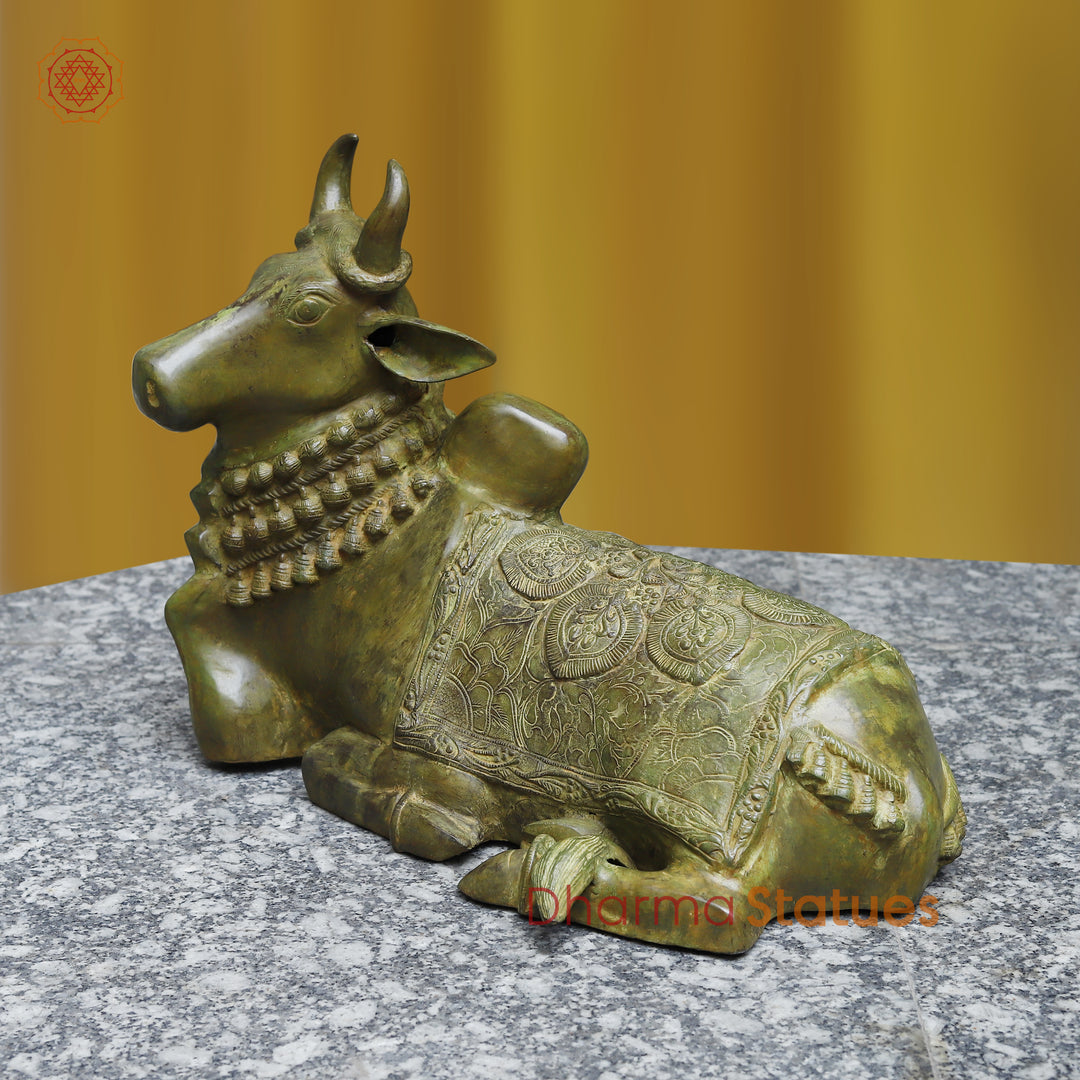 Brass Nandi Seated, Antique Green Finish, 18"