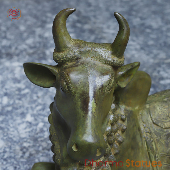 Brass Nandi Seated, Antique Green Finish, 18"