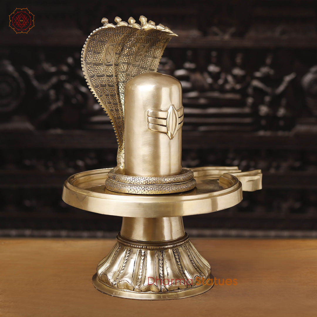 Brass Shiv Lingam Idol with Serpent,  Eternal Purity and Divine Presence, Fine Golden Finish 22"