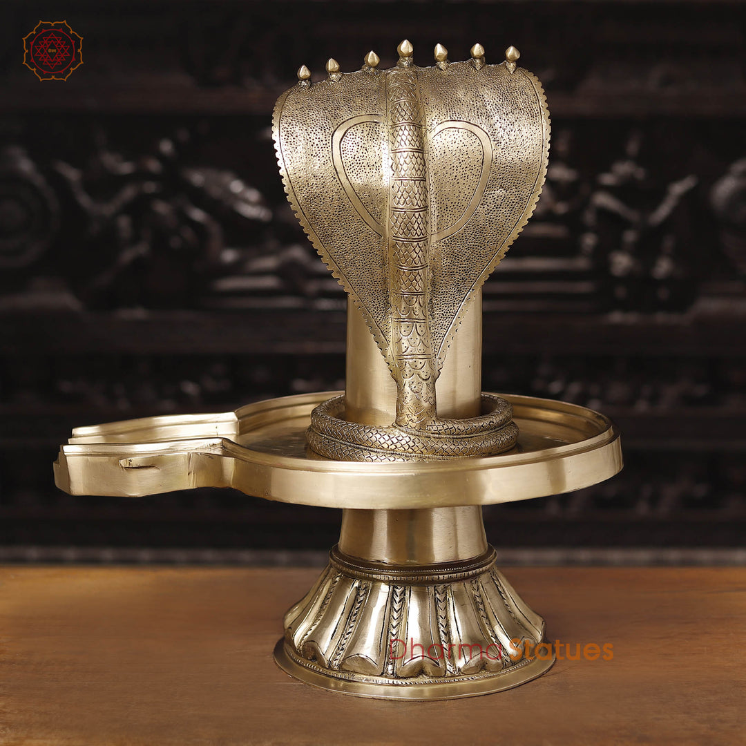 Brass Shiv Lingam Idol with Serpent,  Eternal Purity and Divine Presence, Fine Golden Finish 22"