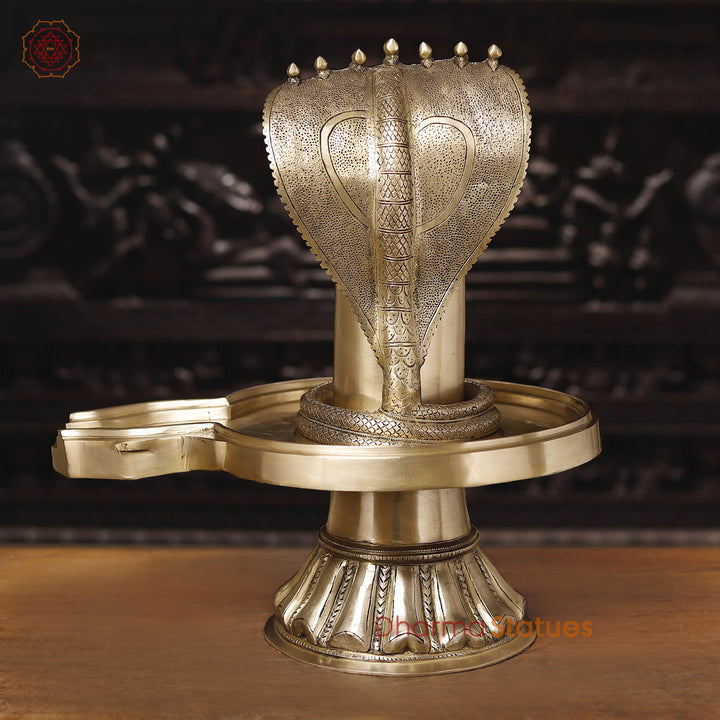 Brass Shiv Lingam Idol with Serpent,  Eternal Purity and Divine Presence, Fine Golden Finish 22"