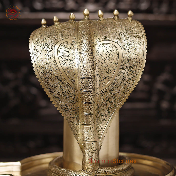 Brass Shiv Lingam Idol with Serpent,  Eternal Purity and Divine Presence, Fine Golden Finish 22"