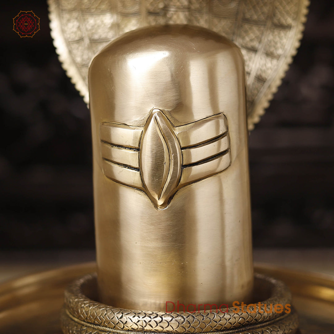 Brass Shiv Lingam Idol with Serpent,  Eternal Purity and Divine Presence, Fine Golden Finish 22"