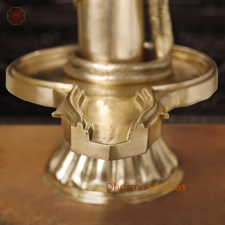 Brass Shiv Lingam Idol with Serpent,  Eternal Purity and Divine Presence, Fine Golden Finish 22"