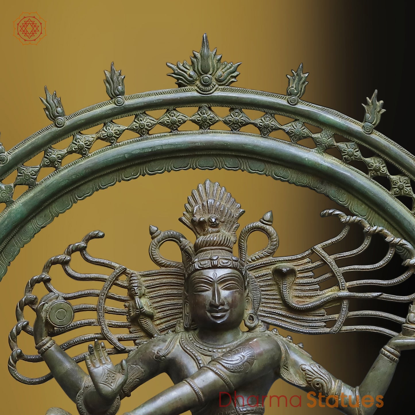 Brass Nataraja in Dancing Posture, Antique Green Finish, 33.5"