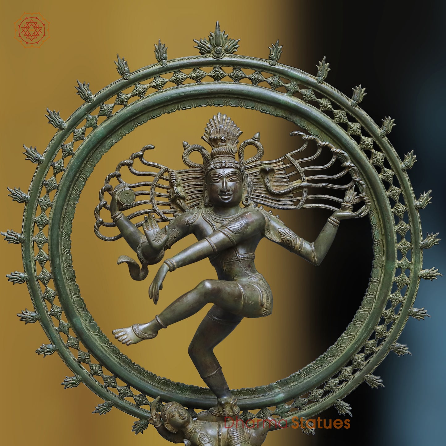 Brass Nataraja in Dancing Posture, Antique Green Finish, 33.5"