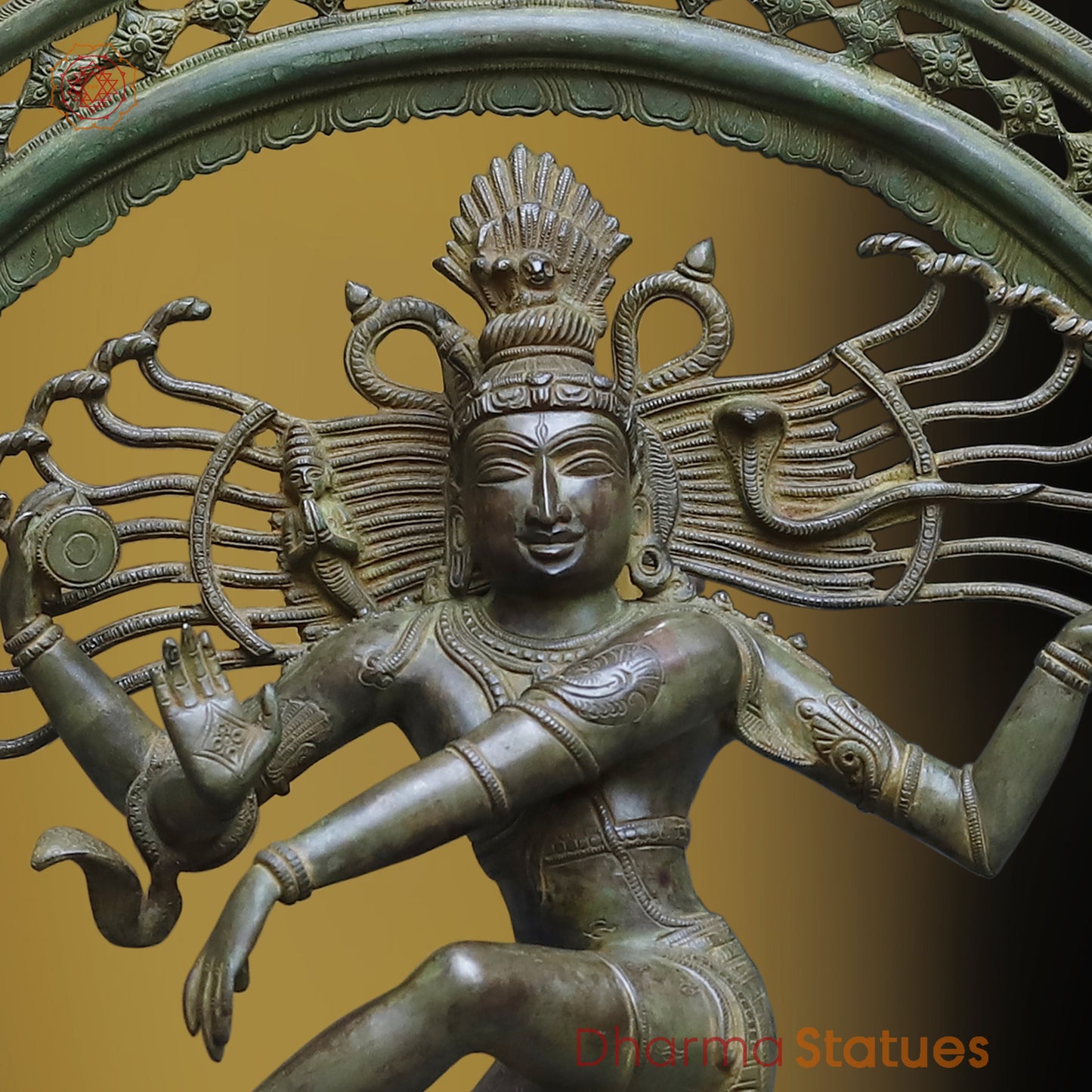 Brass Nataraja in Dancing Posture, Antique Green Finish, 33.5"