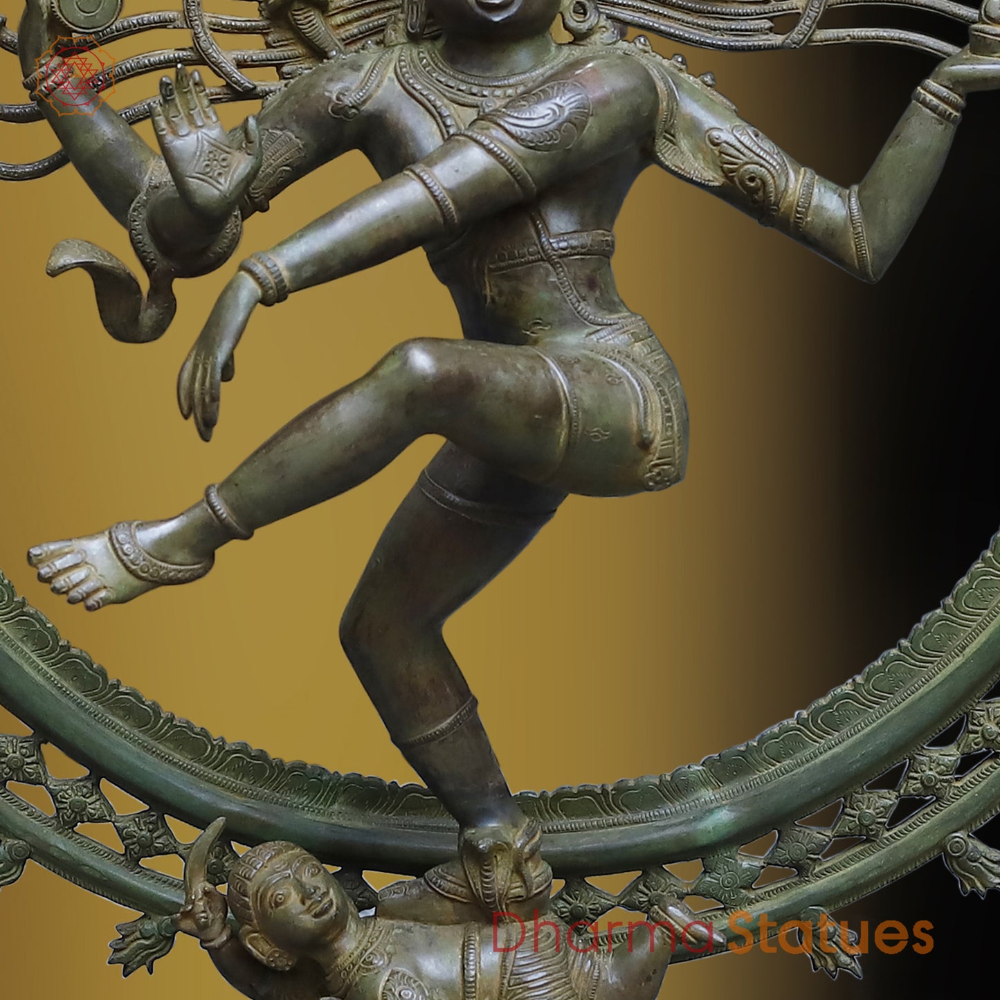 Brass Nataraja in Dancing Posture, Antique Green Finish, 33.5"