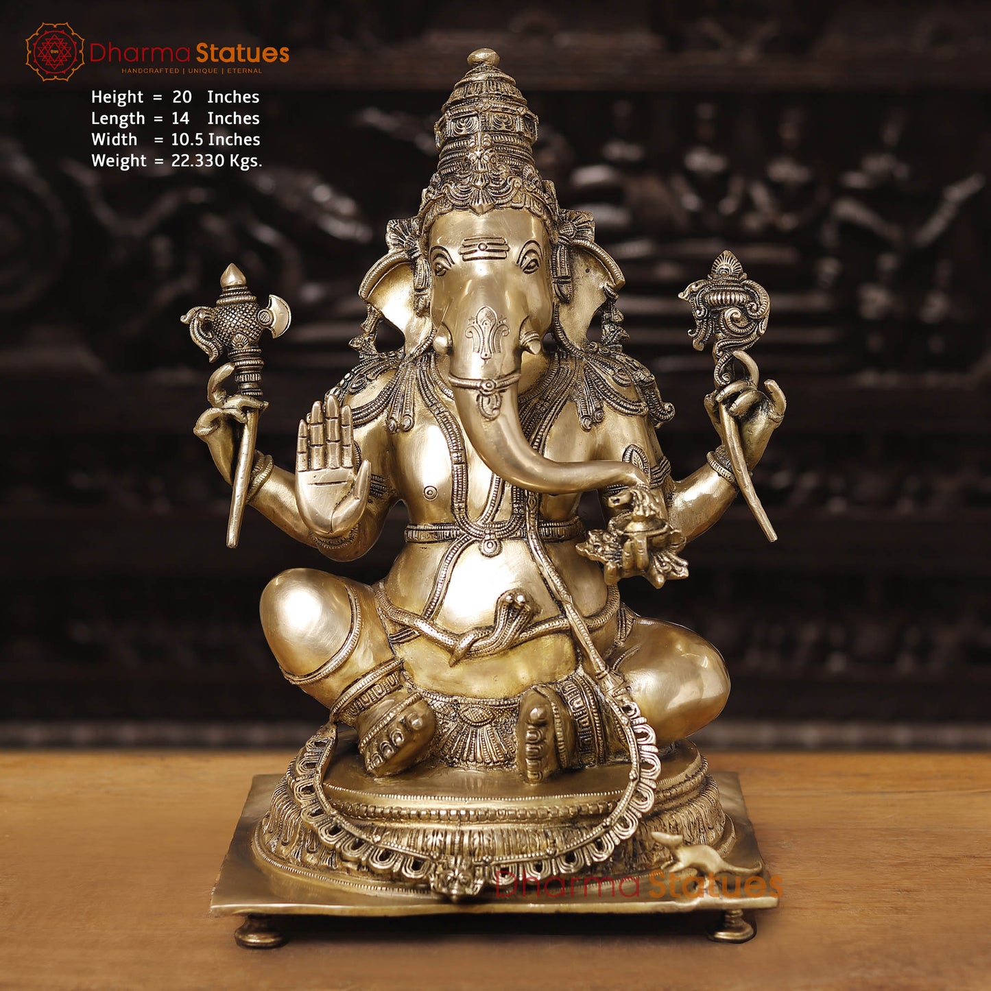Brass Ganesh Sitting On Chowki (Smooth Finish) 20"