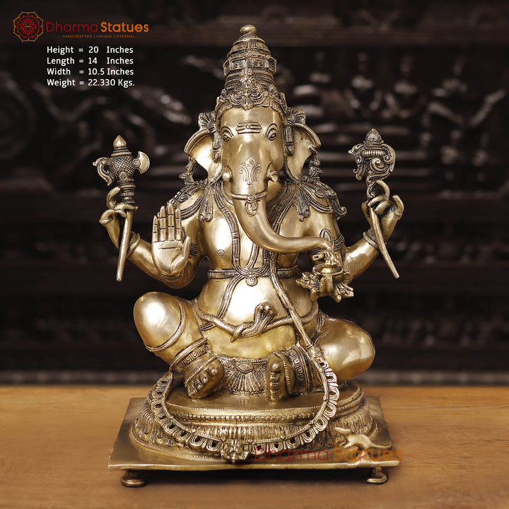 Brass Ganesh Sitting On Chowki (Smooth Finish) 20"