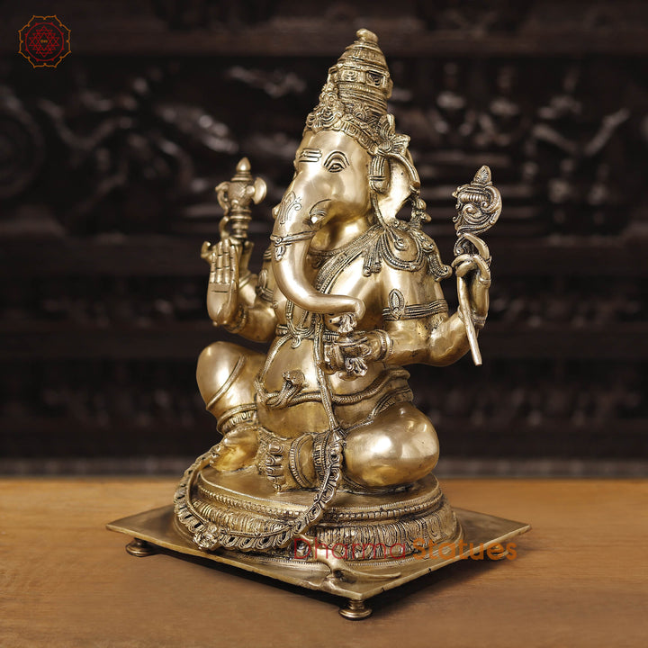 Brass Ganesh Sitting On Chowki (Smooth Finish) 20"