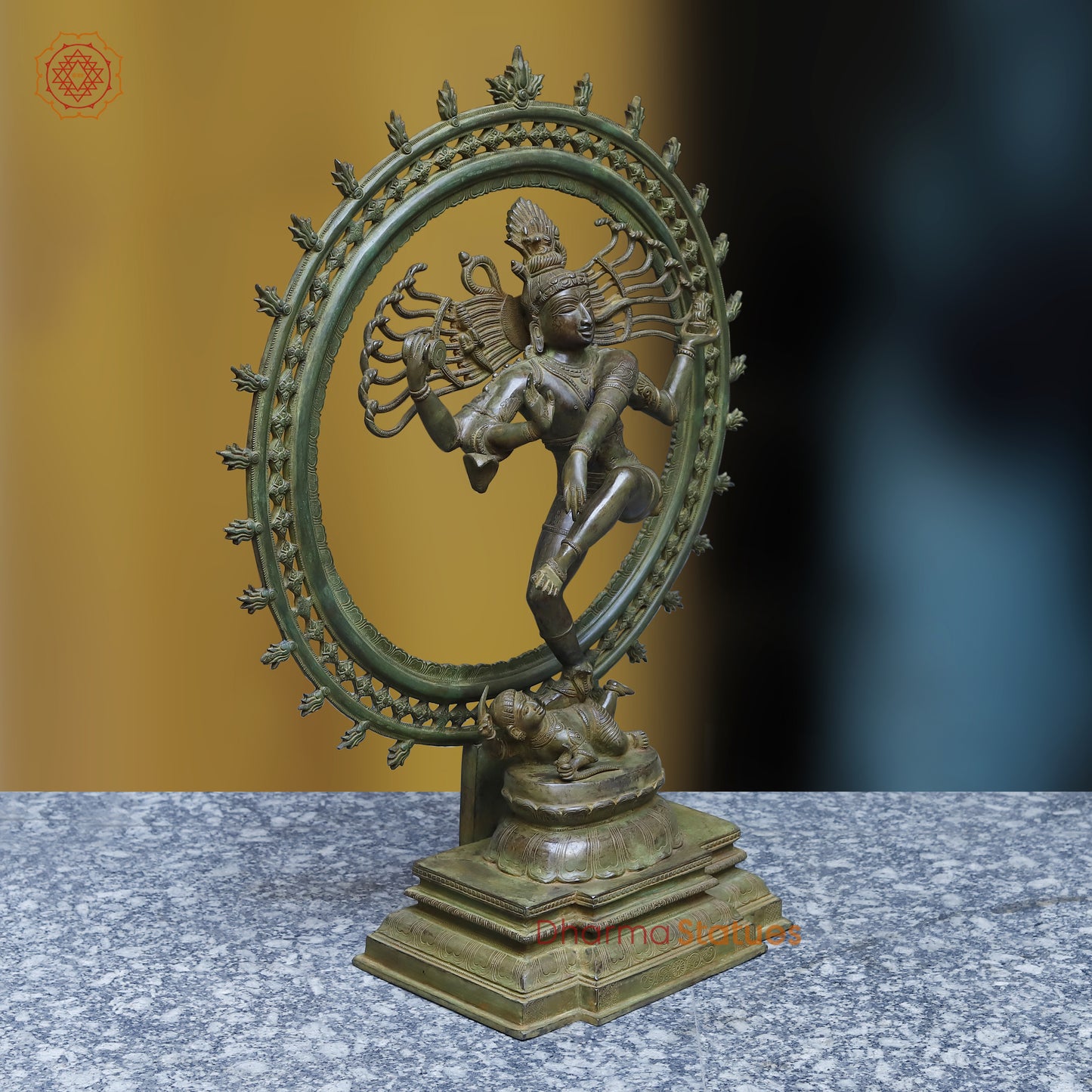 Brass Nataraja in Dancing Posture, Antique Green Finish, 33.5"