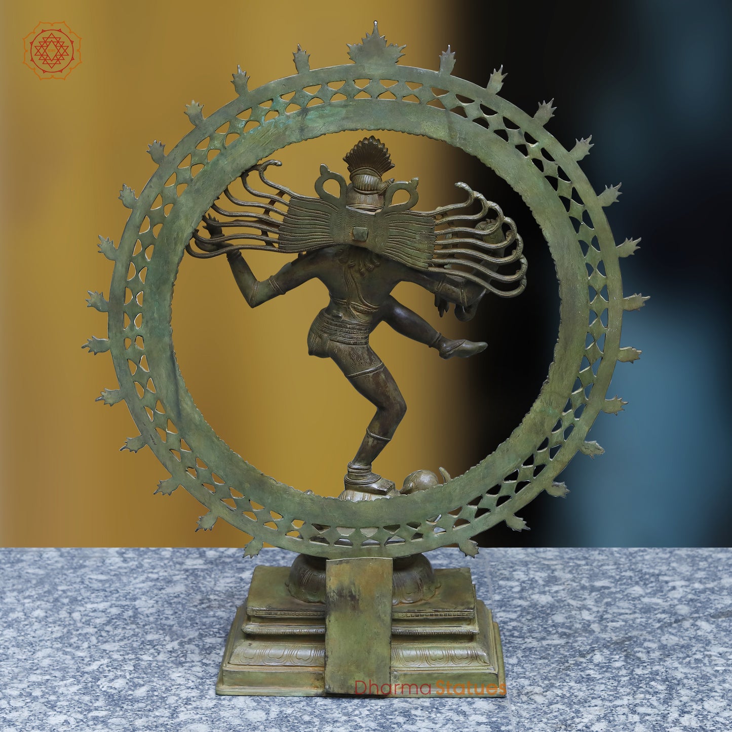 Brass Nataraja in Dancing Posture, Antique Green Finish, 33.5"